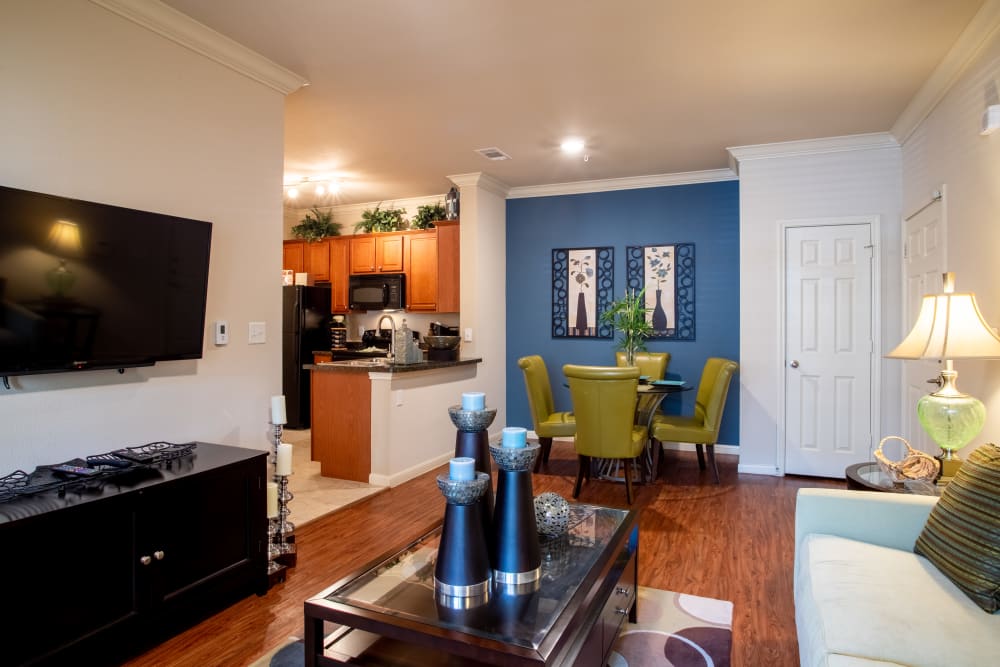 Living room area at Woodland Hills in Humble, Texas