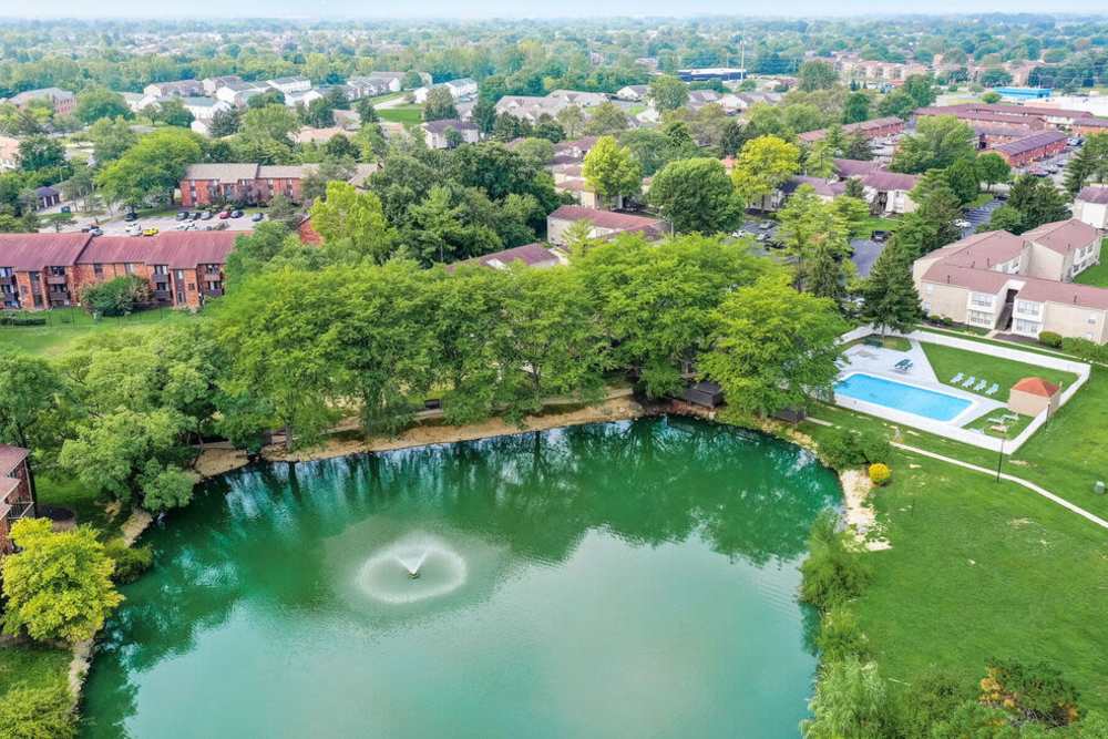 Overhead view of neighborhood near Lake Eden Apartments and Townhomes in Columbus, Ohio