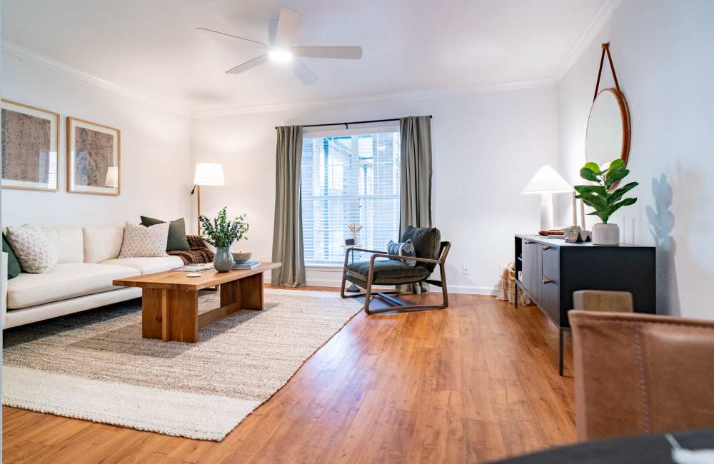 Spacious living room at The Lowell at Mueller in Austin, Texas