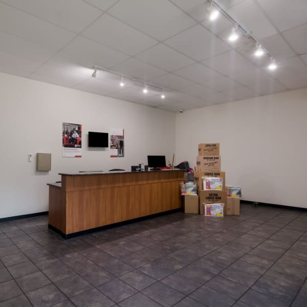 Packing supplies in the leasing office at StorQuest Economy Self Storage in Dallas, Texas