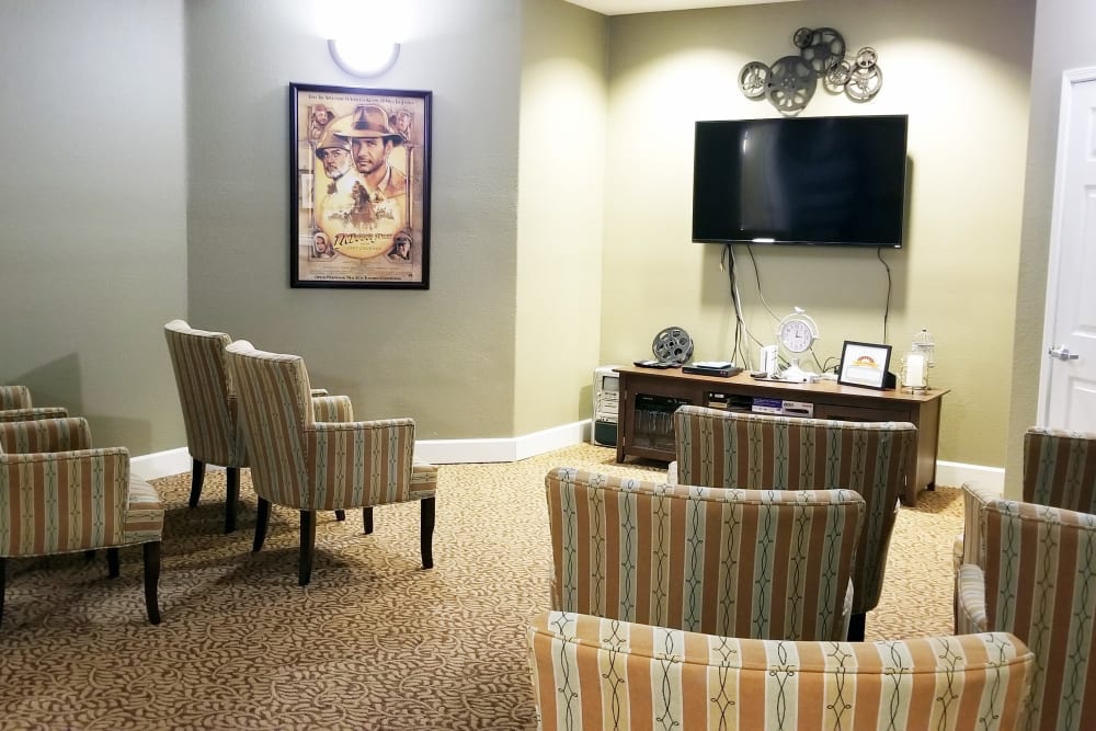 Community Movie Room at Meadowlark Senior Living in Lebanon, Oregon