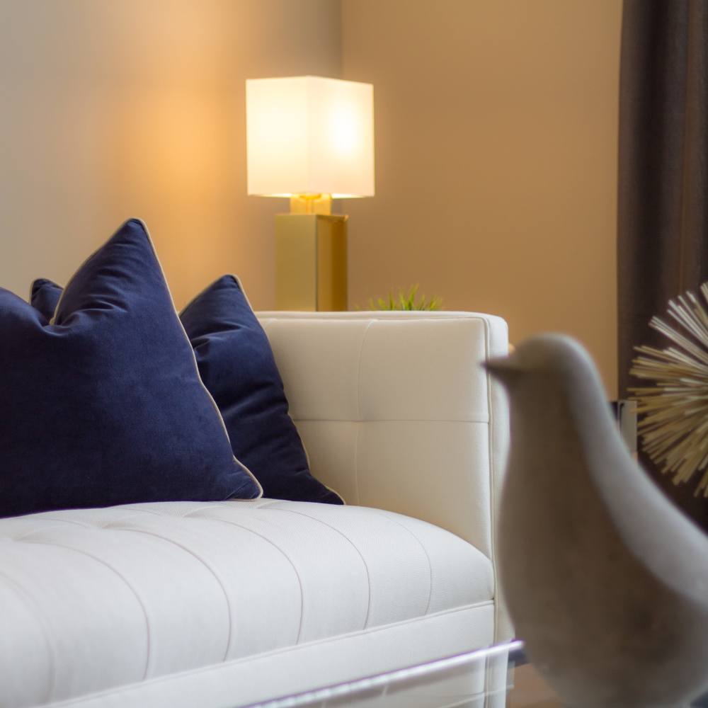 Couch in the living room with modern decoration at Chroma in Saint Louis, Missouri