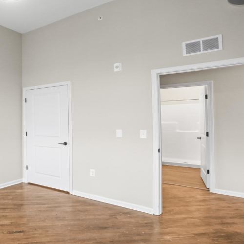 Bedroom with attached bathroom at Lombard Commons in Dallastown, Pennsylvania