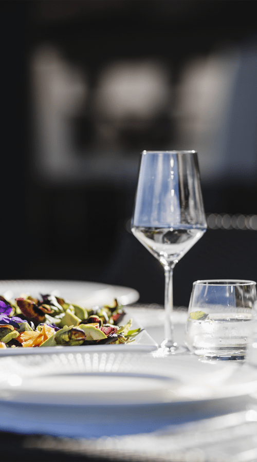 Close up of place setting and wine glass at Pillars Senior Living in Lakeville, Minnesota