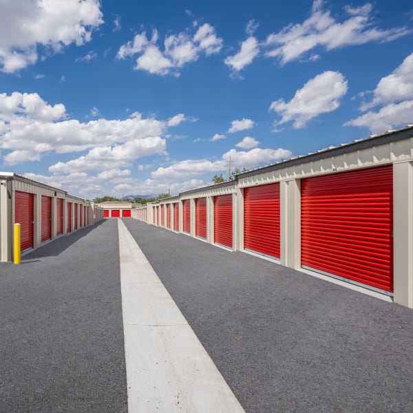 Outdoor units with red doors at StorQuest Self Storage in Reno, Nevada