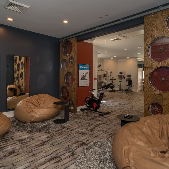 Resident lounge area with bean bags at Meridian Parkside, Newport News, Virginia