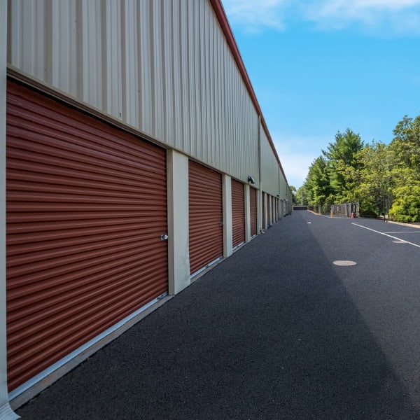 Large outdoor storage units at StorQuest Self Storage in Shirley, New York