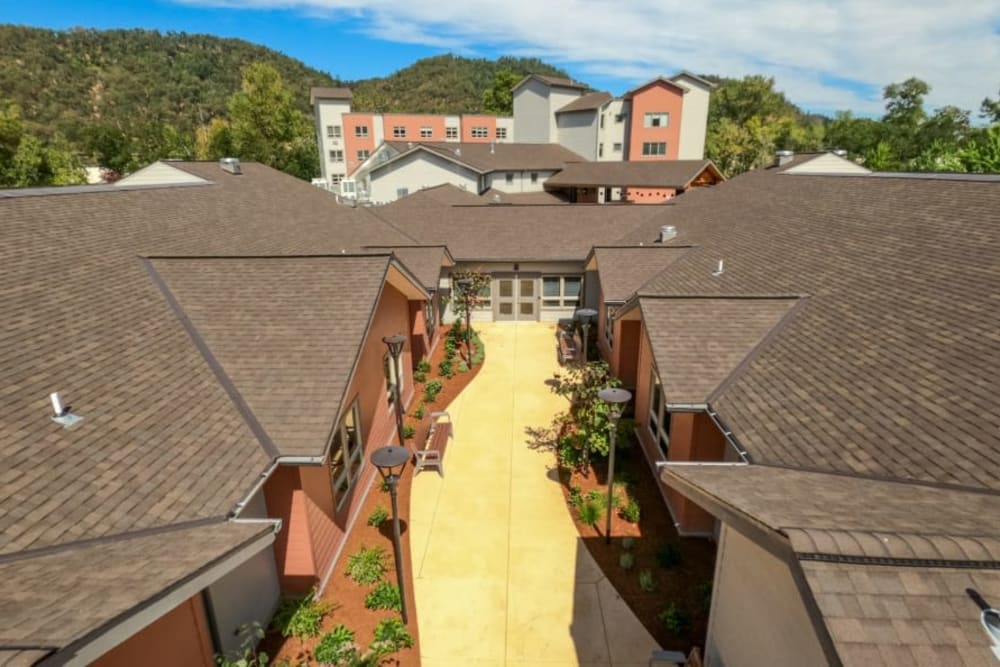 Aerial at The Landing a Senior Living Community in Roseburg, Oregon. 