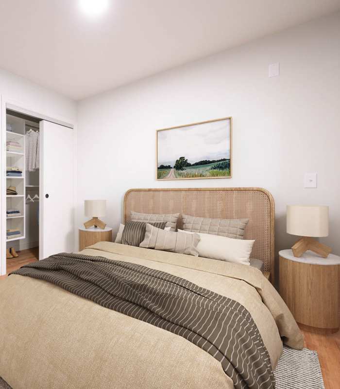 Furnished bedroom in an apartment at Lincoln Square in Wilmington, Delaware 