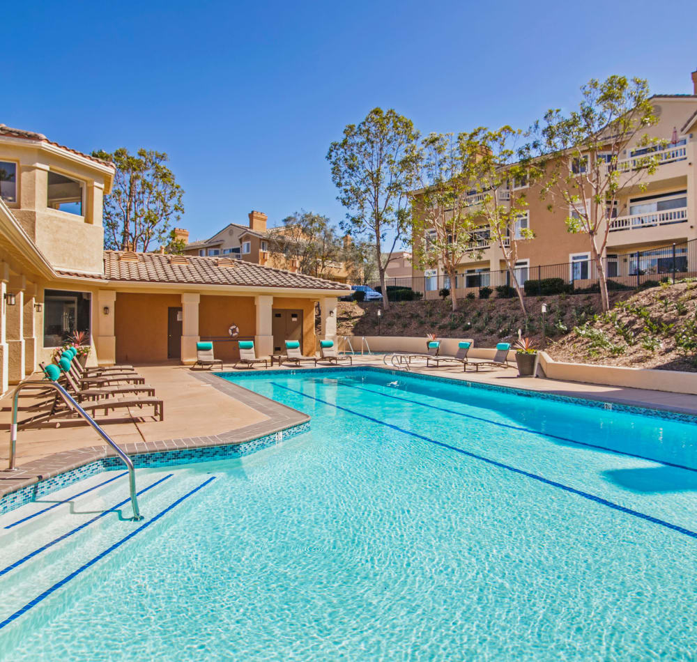 Resort-style swimming pool at Sofi Canyon Hills in San Diego, California