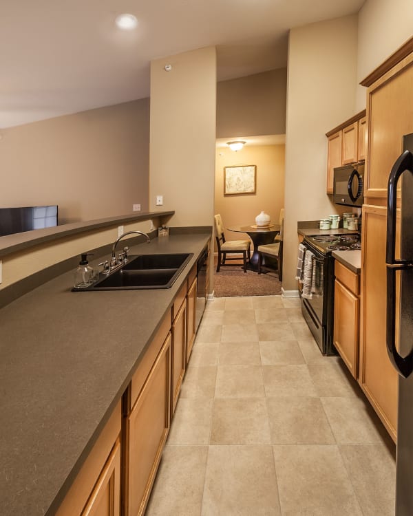 Fully equipped kitchen at Cobblestone Crossings in Terre Haute, Indiana