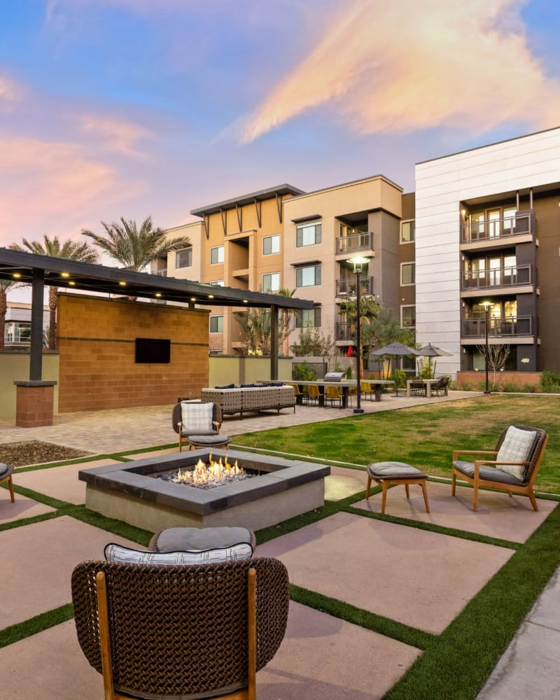 Stylish outdoor firepit at The Retreat at Rio Salado, Tempe, Arizona