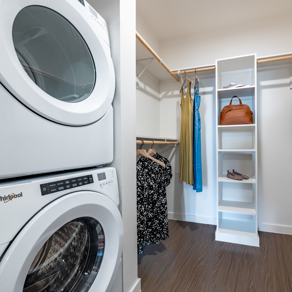 Ample closet space with in home washer and dryer at The Langford in Dallas, Texas