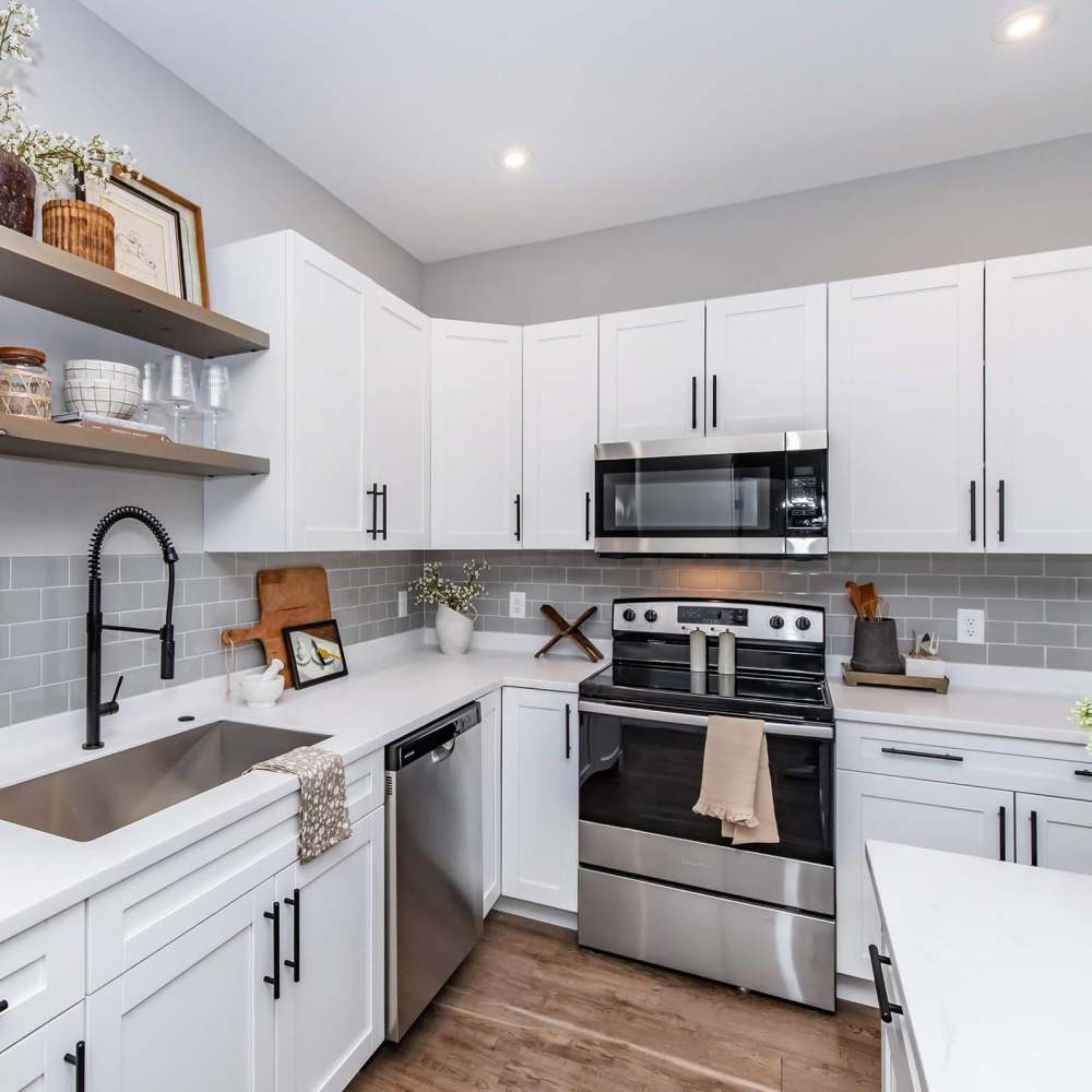 Kitchen with stainless-steel appliances at InterUrban 2.0 in Billings, Montana