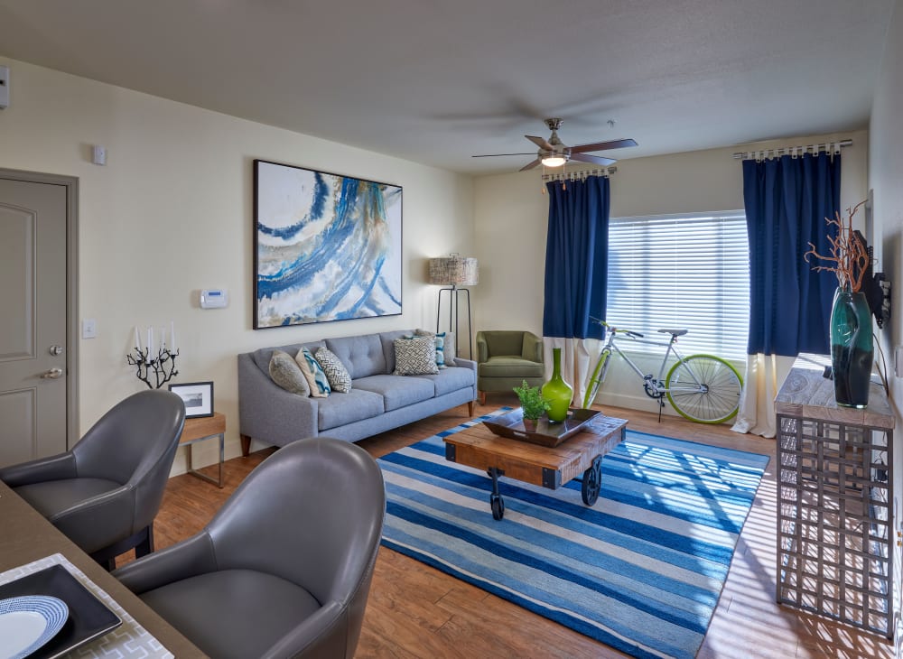 Sleek modern décor in an apartment at M2 Apartments in Denver, Colorado