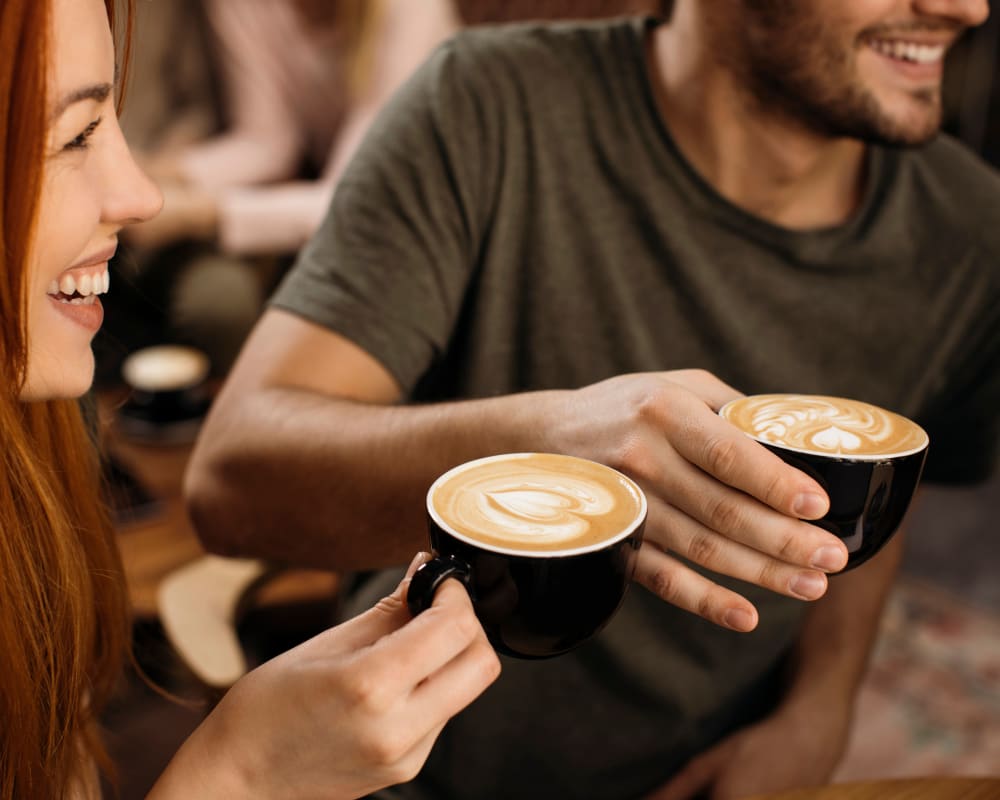 Residents enjoying a latte near Freeport, Maine near The Residences at Crosstree