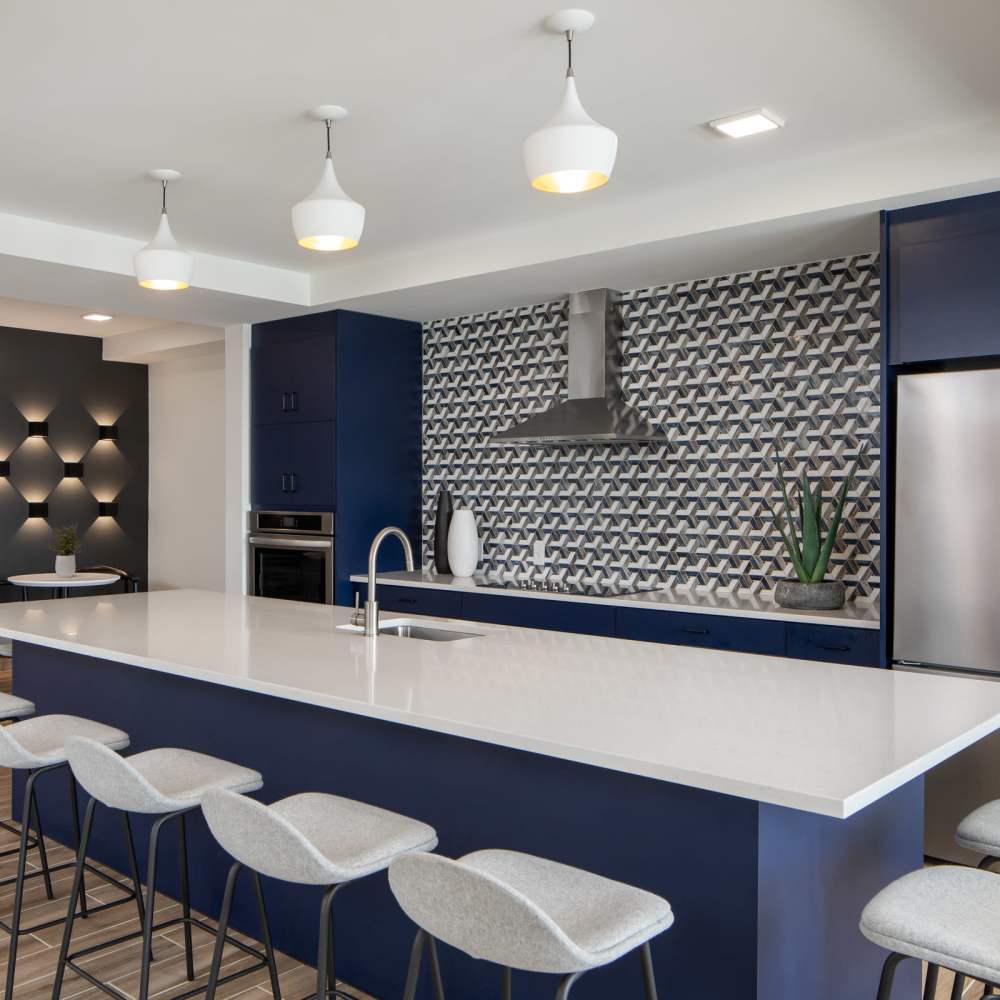 Clubhouse community kitchen at Oaks Pentagon Village in Edina, Minnesota