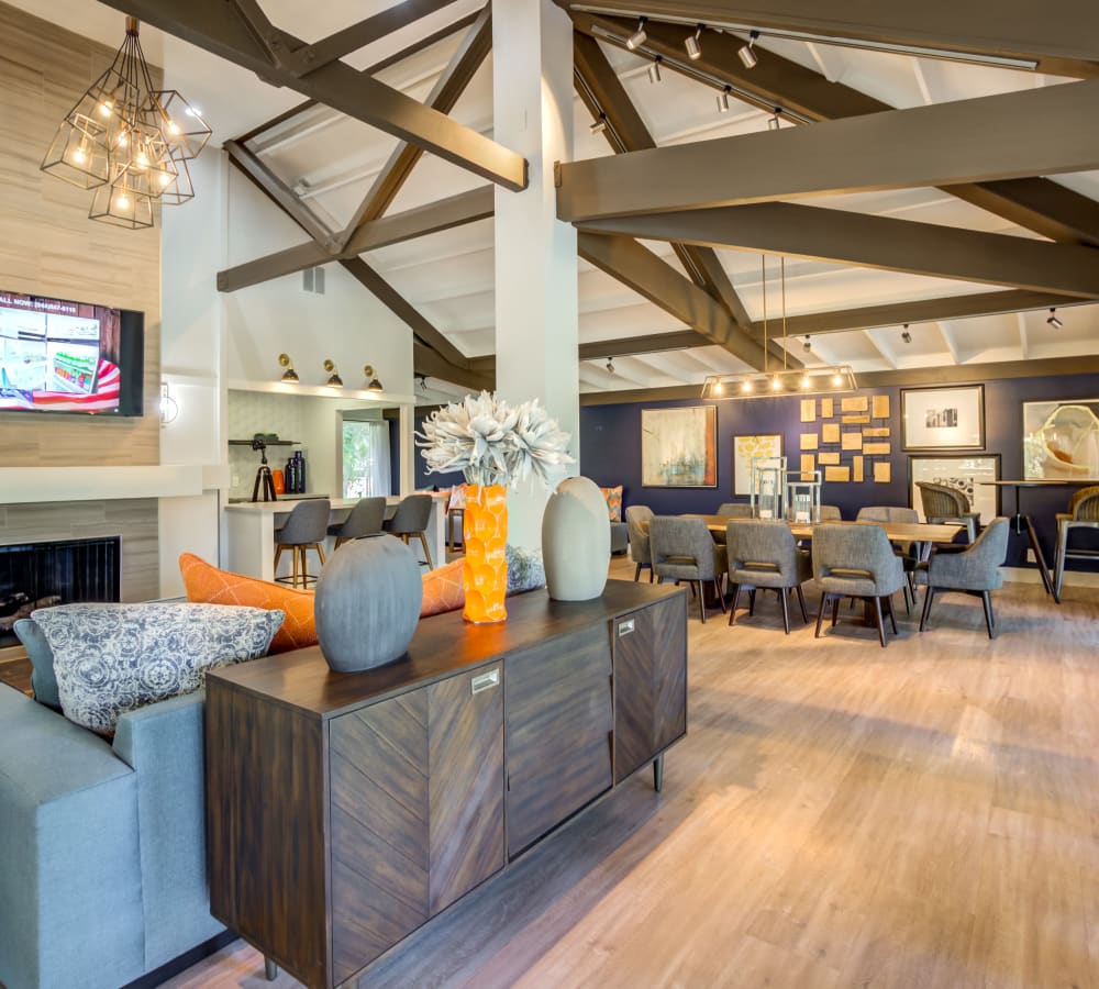 Comfortable and modern decor in the resident clubhouse at Sofi Fremont in Fremont, California