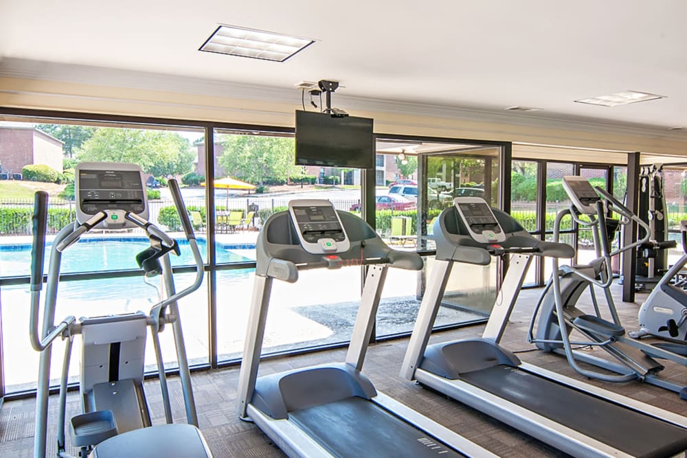 Gym with treadmills at Greenleaf Apartments in Phenix City, Alabama