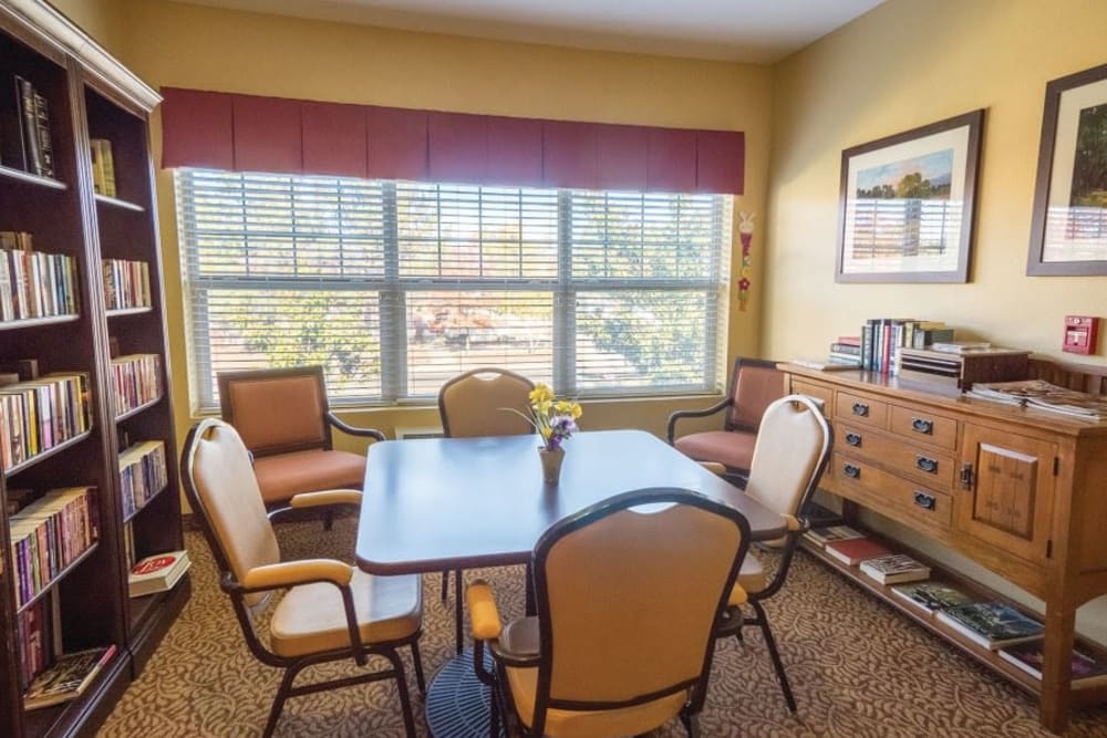 Game and book room at Lakeland Senior Living in Eagle Point, Oregon. 