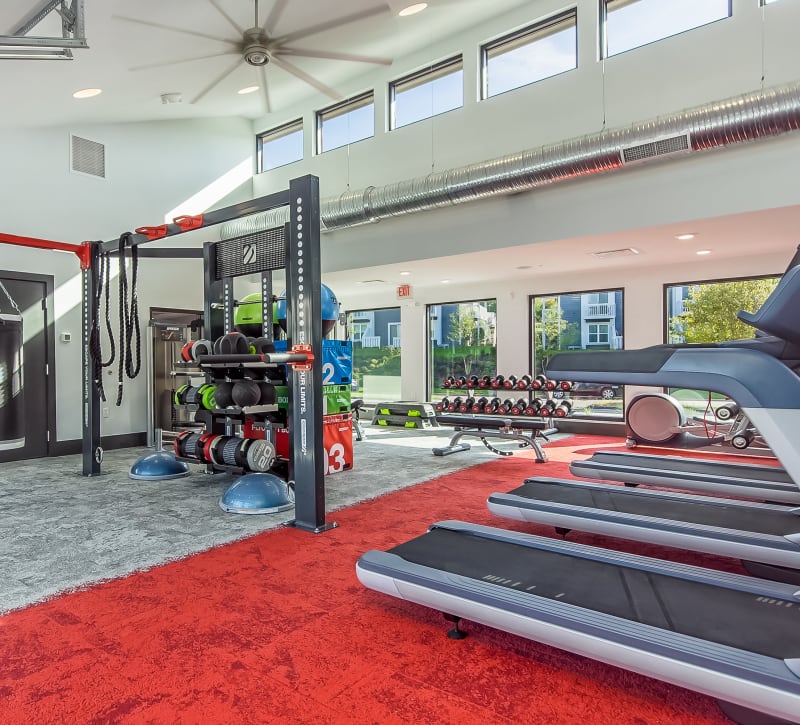 Gym with cardio equipment at The Garratt in Westerville, Ohio