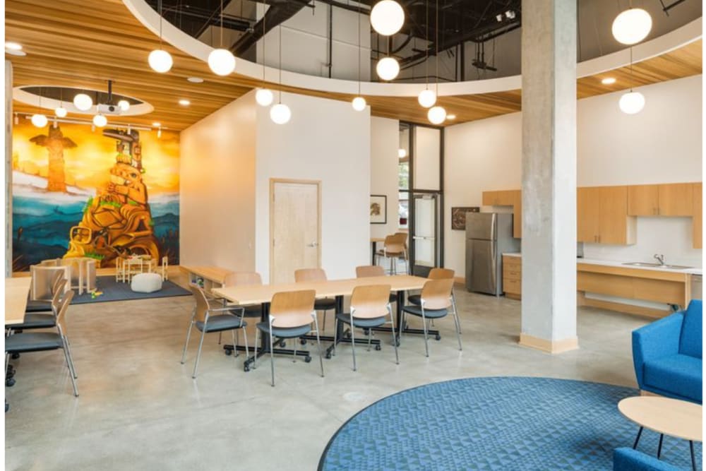 Resident seating area at Mamook Tokatee in Portland, Oregon
