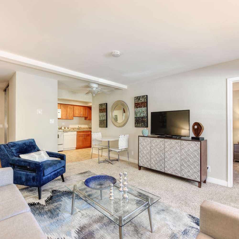 Open concept living spaces at Fayette Arms Apartments in Mountain View, California, 