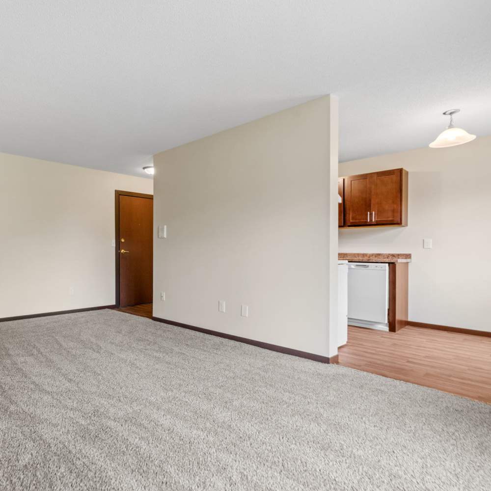 View of open kitchen with access to living room at Lamplighter Village Apartments in Saint Paul,Minnesota