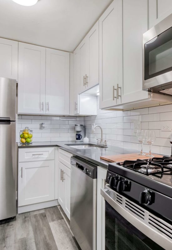 Lots of kitchen counter space at The Maynard at 5115 N Sheridan in Chicago, Illinois