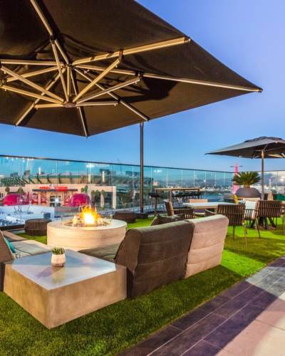 Patio with firepit at The George Apartment Homes, Anaheim, California