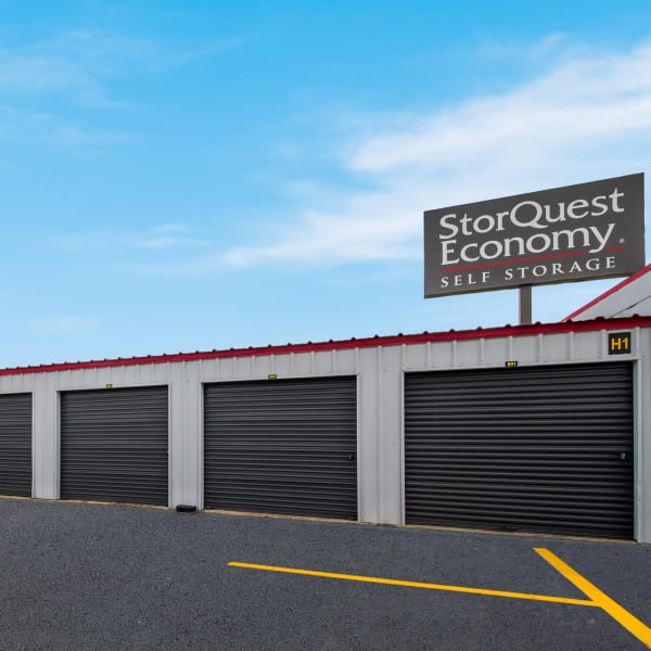 Drive-up storage units at StorQuest Economy Self Storage in Houston, Texas