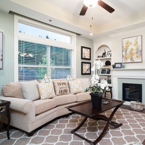 A resident living room at Celebration Village Forsyth in Suwanee, Georgia