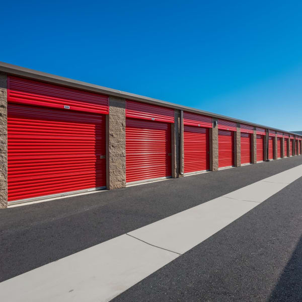 Outdoor drive-up storage units at StorQuest Express Self Service Storage in West Sacramento, California