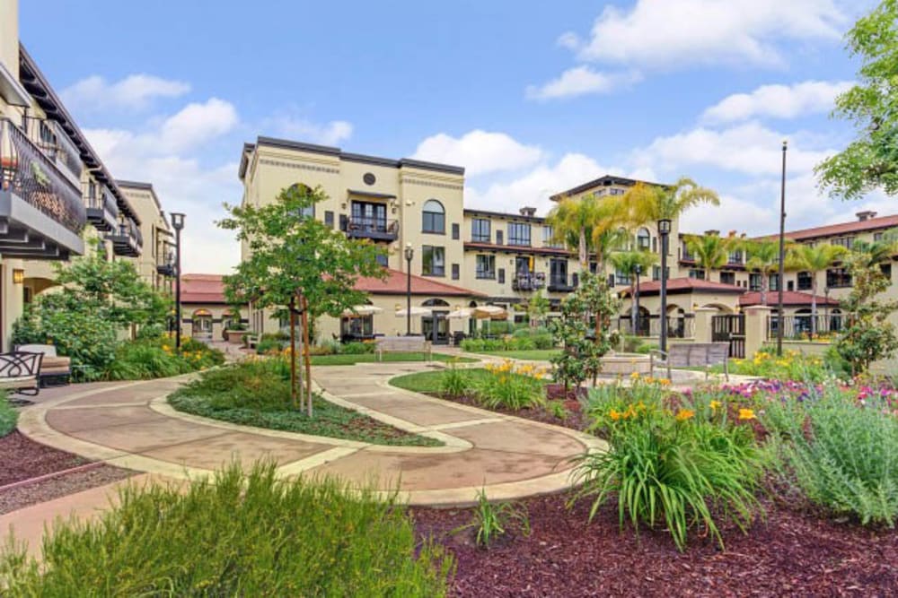 Exterior of main building at Merrill Gardens at Campbell in Campbell, California. 