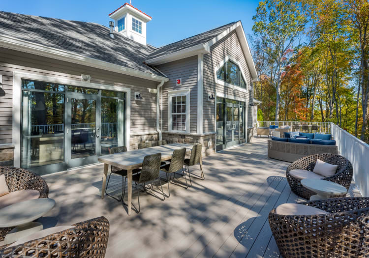 Comfortable outside seating at Cove at Gateway Commons in East Lyme, Connecticut