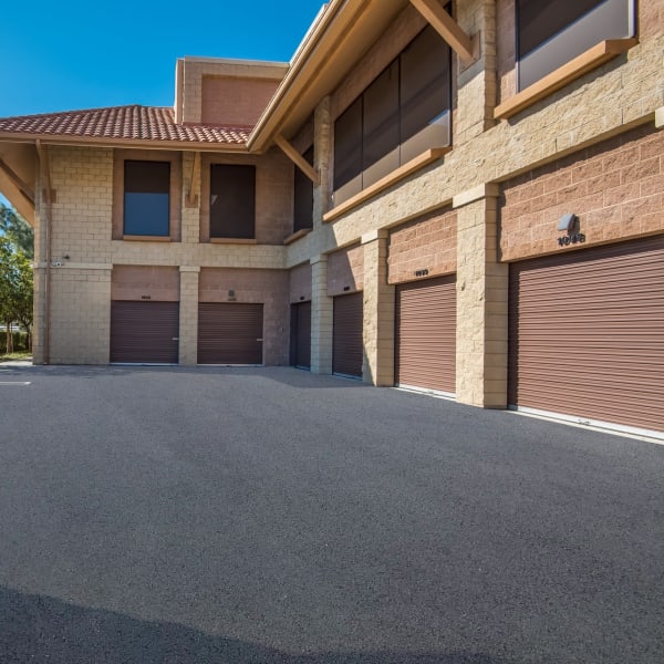 Outdoor drive-up storage units at StorQuest Self Storage in Thousand Oaks, California