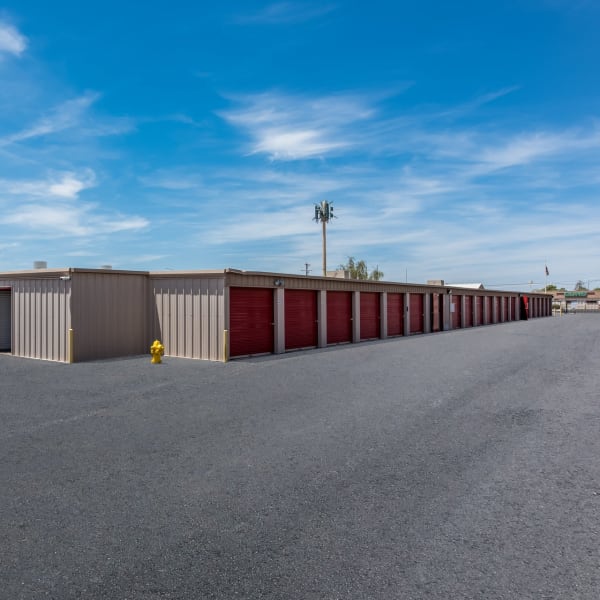 Outdoor storage units with drive-up access at StorQuest Self Storage in Apache Junction, Arizona