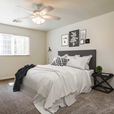 A well-lit bedroom at Stone Park in Lemoore, California