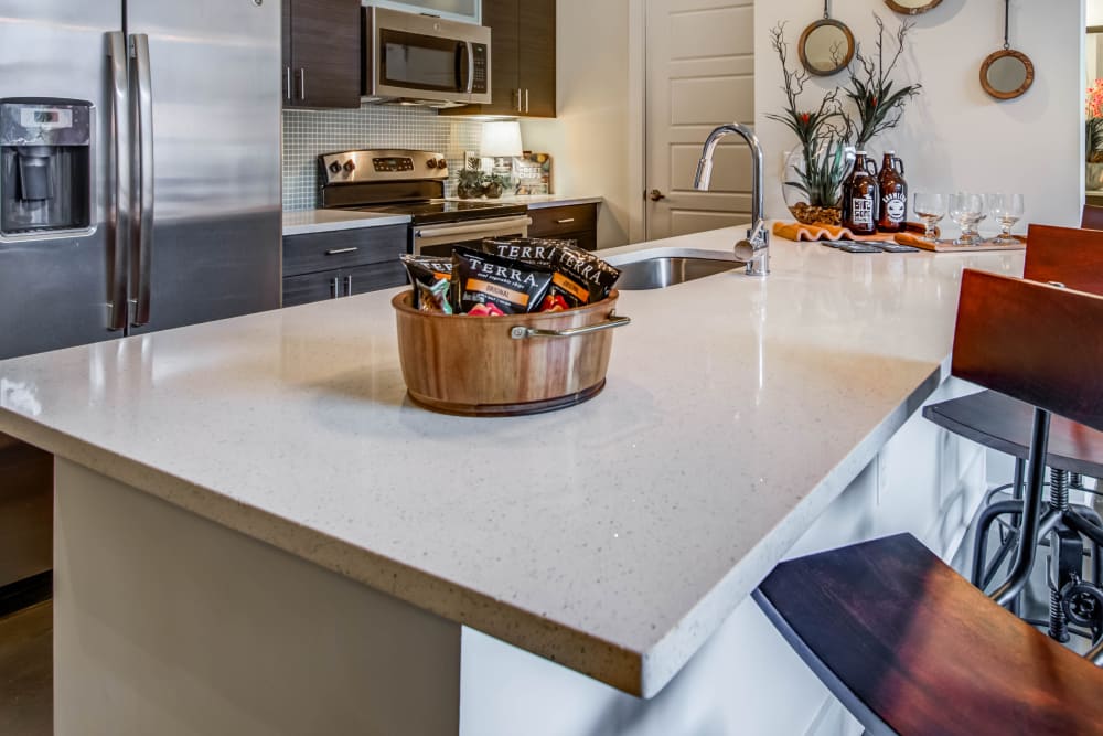 Kitchen islands at Mercury NoDa in Charlotte, North Carolina