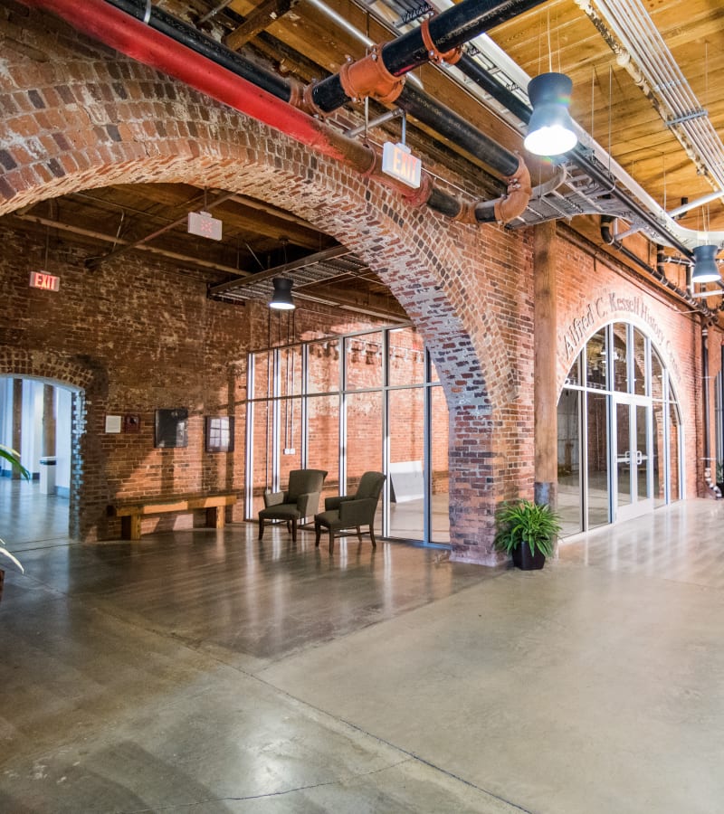 Welcoming club house at Loray Mill Lofts in Gastonia, North Carolina
