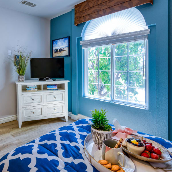 Bedroom at Pacifica Senior Living South Coast in Costa Mesa, California