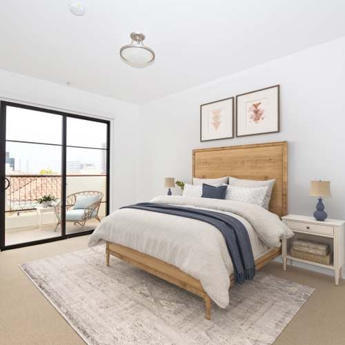 Spacious bedroom at Luxe Villas in Brentwood, California