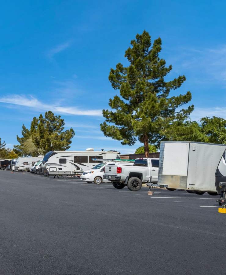 RVs and boats being stored at StorQuest RV & Boat Storage in Apopka, Florida