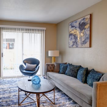 Furnished living room at Westbury Crossing in Houston, Texas