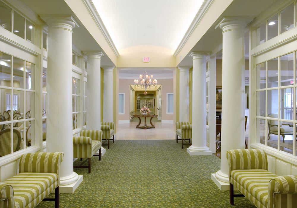 Seating in a decorated hall at The Village of Tanglewood in Houston, Texas
