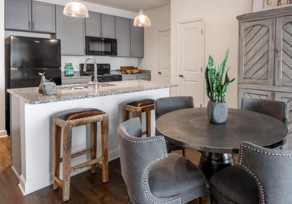Kitchen with island at The Heron Downtown in Baton Rouge, Louisiana