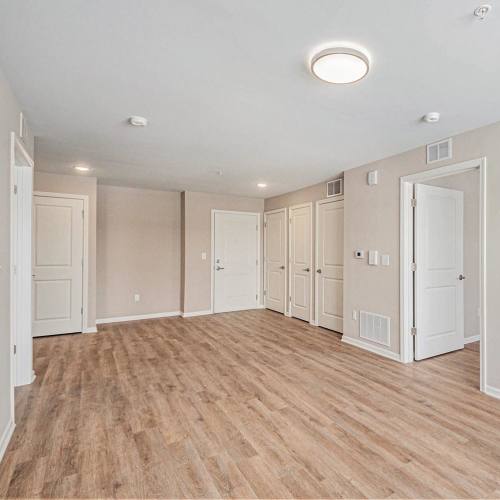Apartment interior with wooden cabinetry at Breton Grove II in Grand Rapids, Michigan