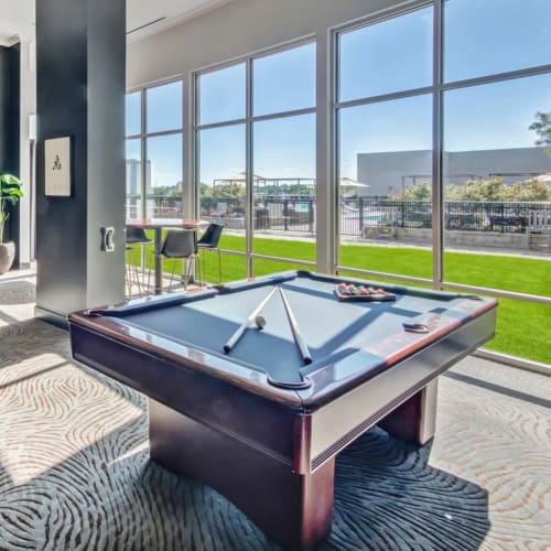 Pool table in the clubhouse at The Key at Yale and Towne in Stamford, Connecticut