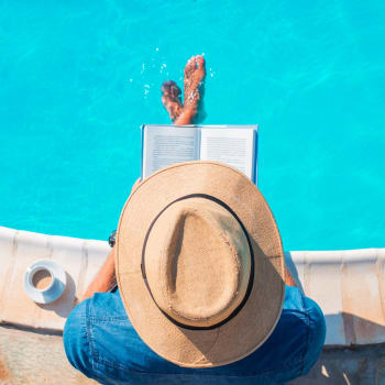Relaxing by the pool at Ashland Garden in San Lorenzo, California