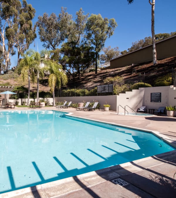 Pool, spa and lounges at Lakeview Village Apartments in Spring Valley